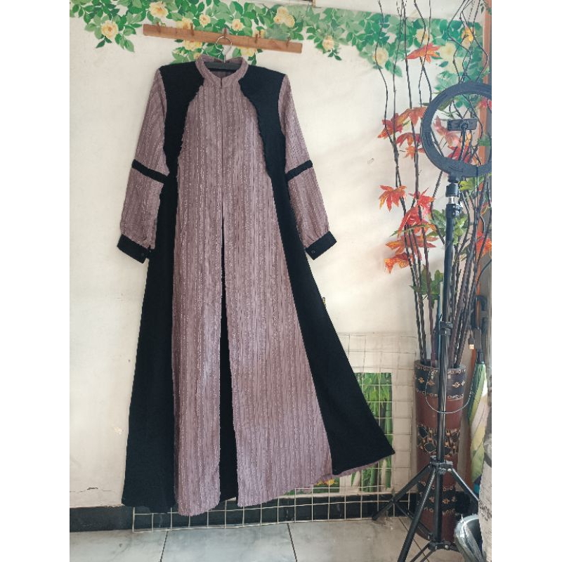BerMus- Gamis Simpel Jetblack kombinasi by Nabe Hijab Original/NH1129