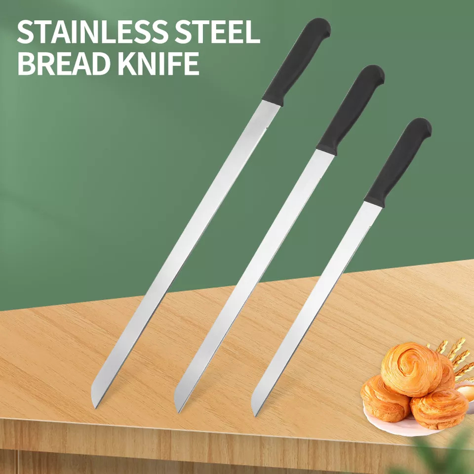 Pisau roti stainless gagang kayu plastik keramik Pisau gerigi halus kasar tanpa gerigi panjang serrated Bread Cake Knife / Pisau Roti / Pisau Pemotong