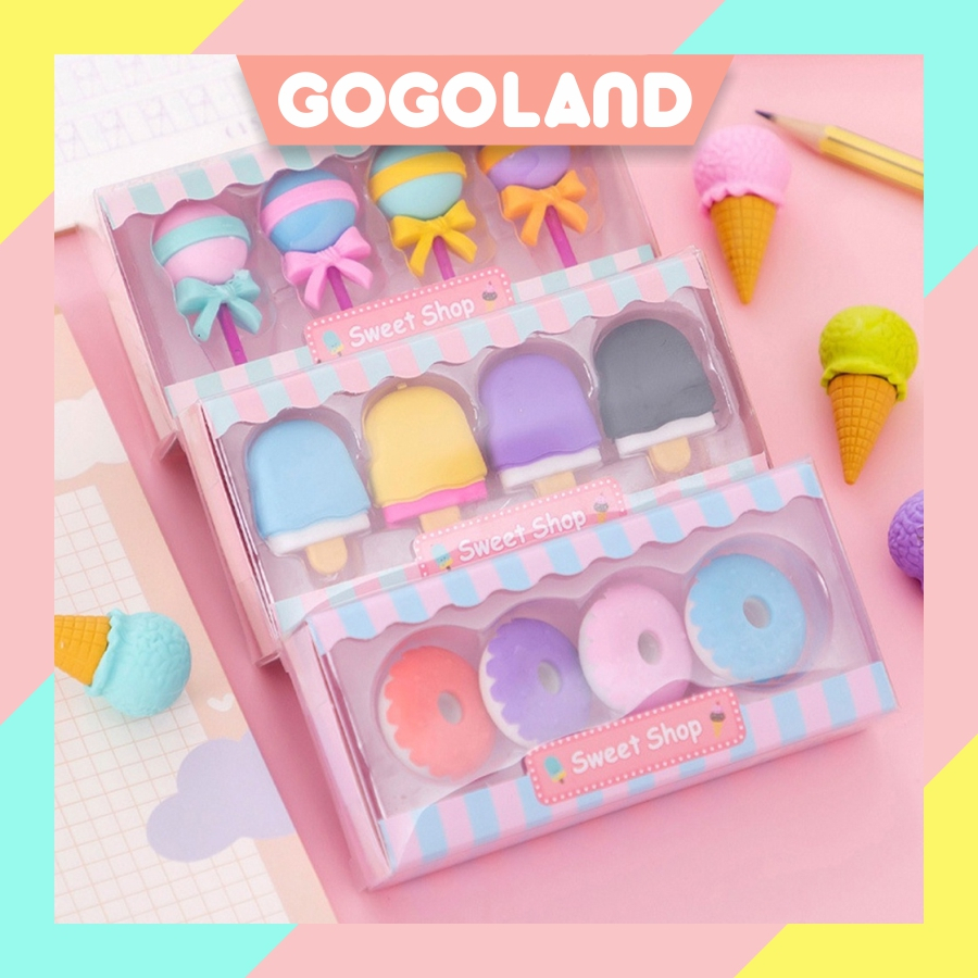 

⭐Gogoland⭐ Penghapus Pensil Karakter Sweet Shop Cone Lolipop Ice Cream Donut Set 4 S075