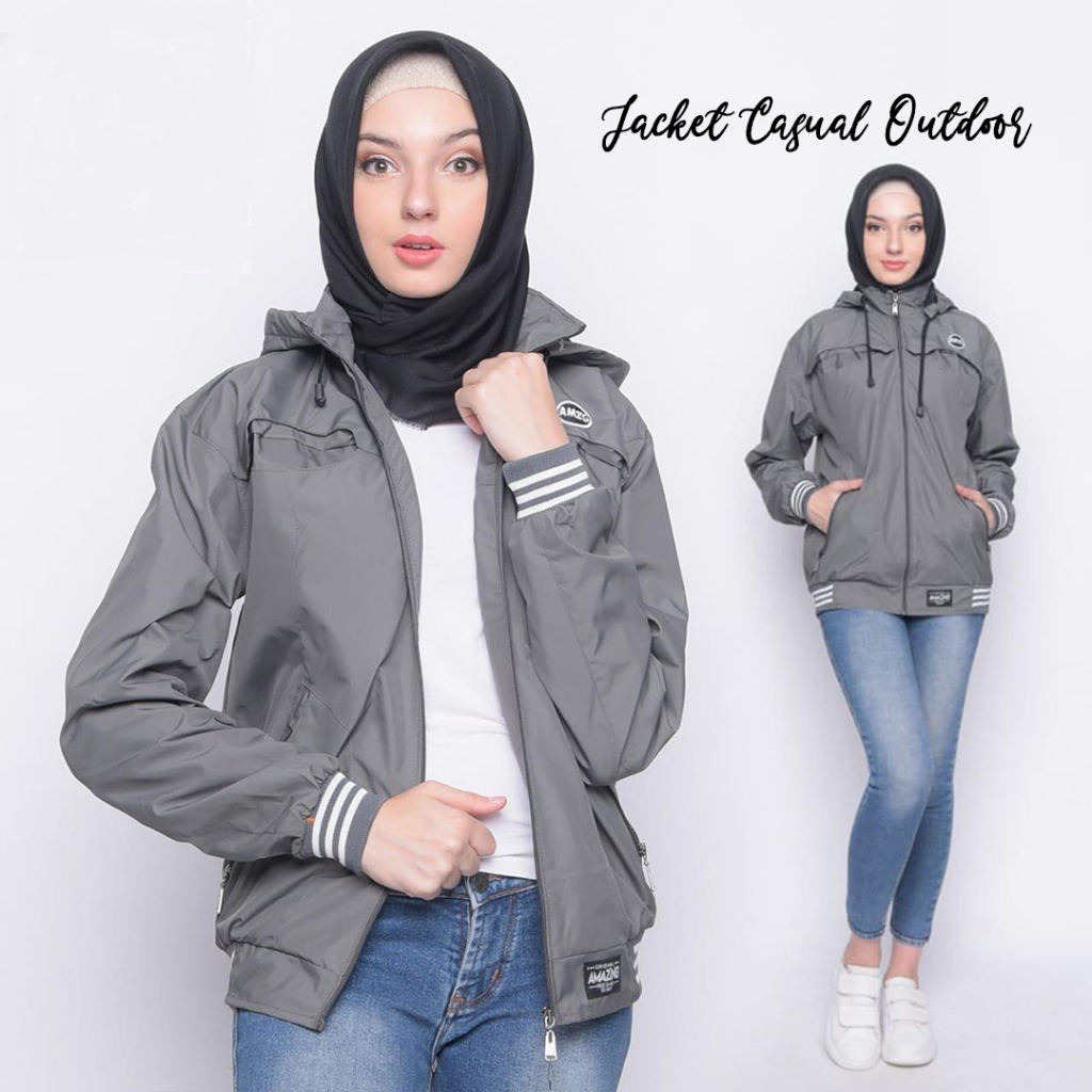 Justrue Jaket Wanita Polos Abu