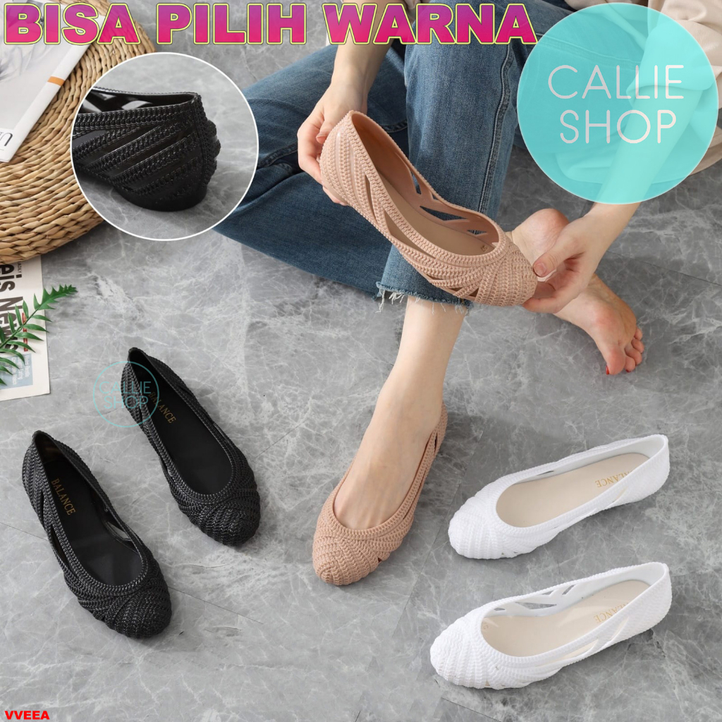 Sepatu Flat Shoes Wanita Motif Tali Anyam Jelly Balance 0231-1 FLTLANY