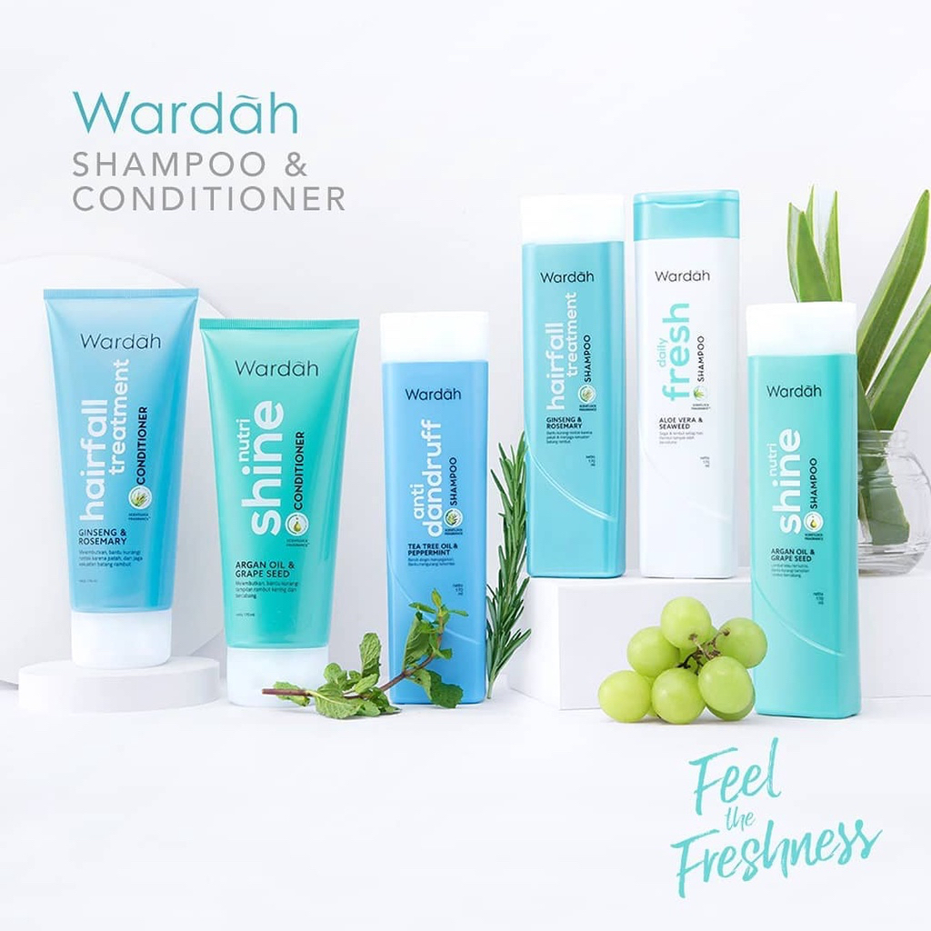 WARDAH Conditioner Indonesia / Kondisioner 170ml / Hair Fall Treatment / Nutri Shine / Ginseng &amp; Rosemary / Argan Oil &amp; Grape Seed / Rambut Rontok Kering Bercabang Melembabkan Merawat / Hijab Expert / Hair Care Perawatan Series / Shampoo Creambath Vitamin