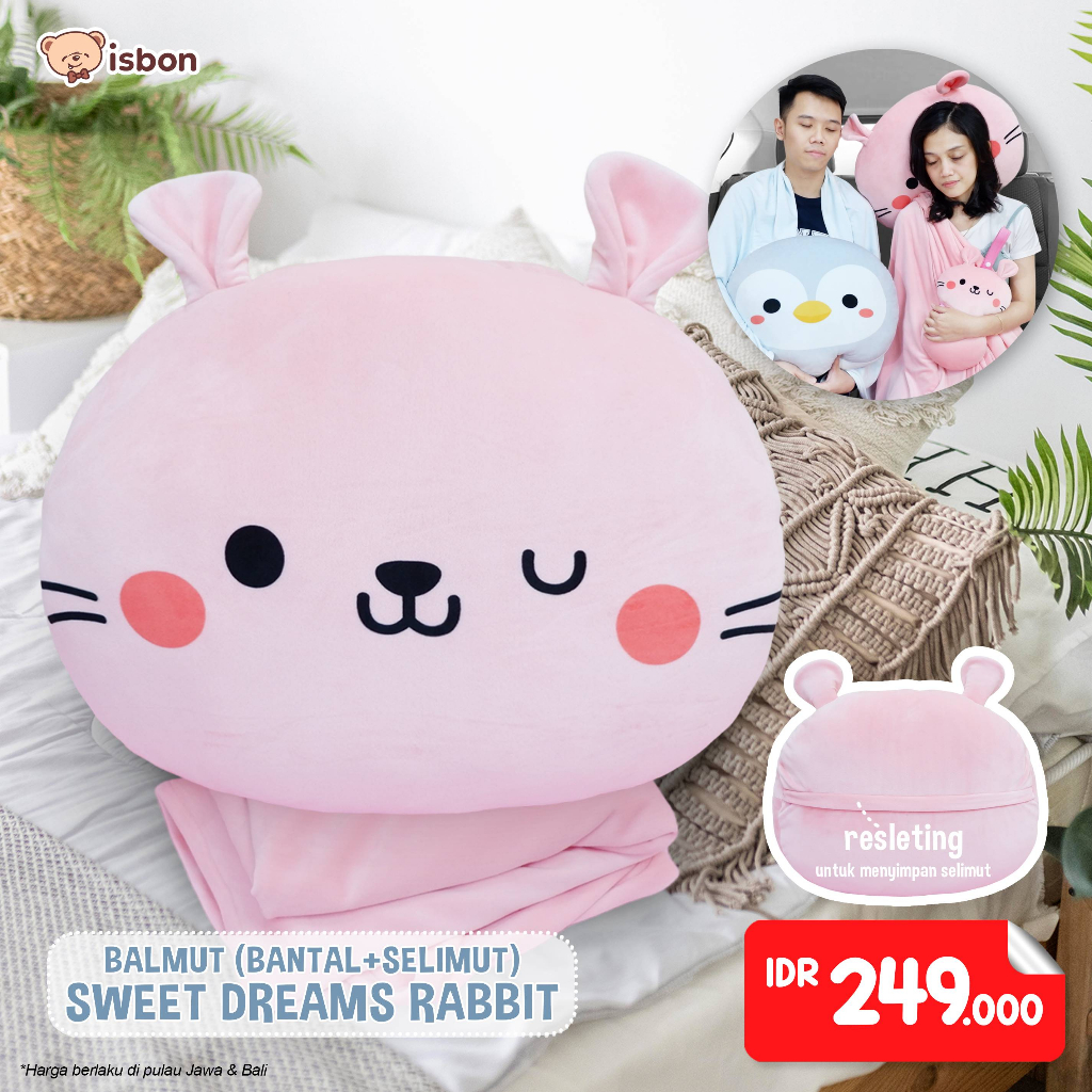 ISTANA BONEKA Balmut Bantal Selimut kelinci sweet dream rabbit pink Cocok Untuk Traveling Bahan Hangat dan Lembut