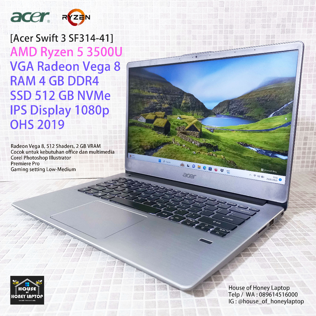 Laptop Acer Swift 3 Ryzen 5 3500u 4/512 NVMe 1080p IPS