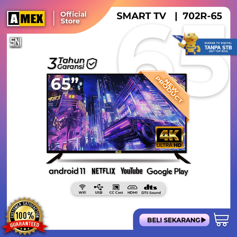 AMEX Led TV 65&quot; Full HD Smart TV Android 4K UHD - Televisi Android 65 Inch