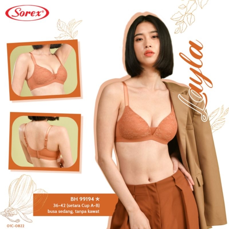 Bra Sorex 99194 (Layla series)uk. 36-42 cup A to B tanpa kawat,busa sedang ,cup 3/4