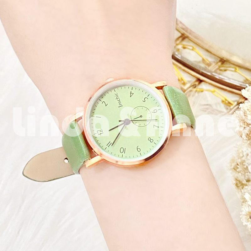 Jam Tangan Analog Untuk Wanita Strap PU Dial Bulat Casual Simple Fashion Import