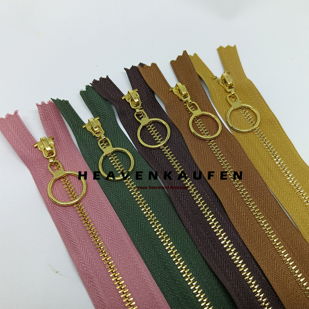 Resleting Zipper Ritsleting 30 cm Type Gigi Besi No 3 Gold Emas Variasi Tarikan Bulat