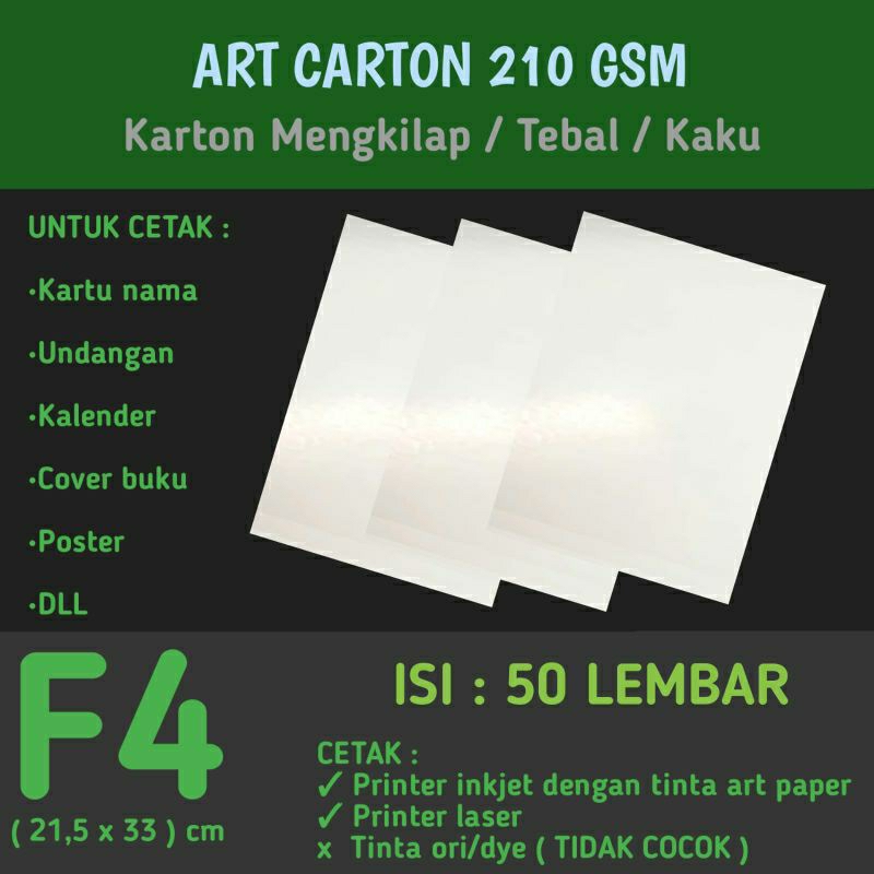 

Art Carton 210 gsm F4 isi 50 Lembar / Kertas Karton Paper Glossy 210 gram Folio