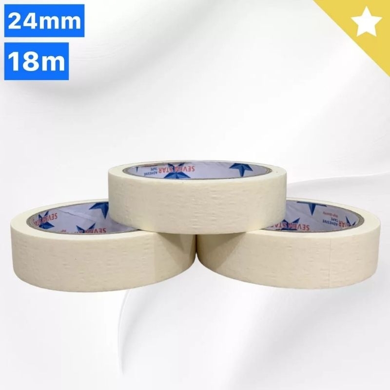 

Lakban Kertas Masking Tape 24mm x 25Yard Isolasi Kertas 24mm x 25Yard
