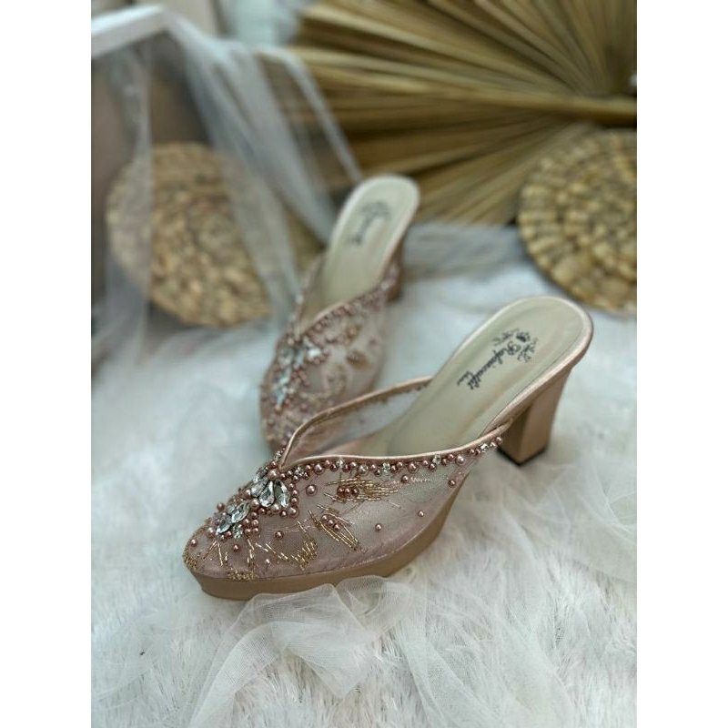 Sepatu wedding pesta Cantik ayunina Rosegold 9cm tahu