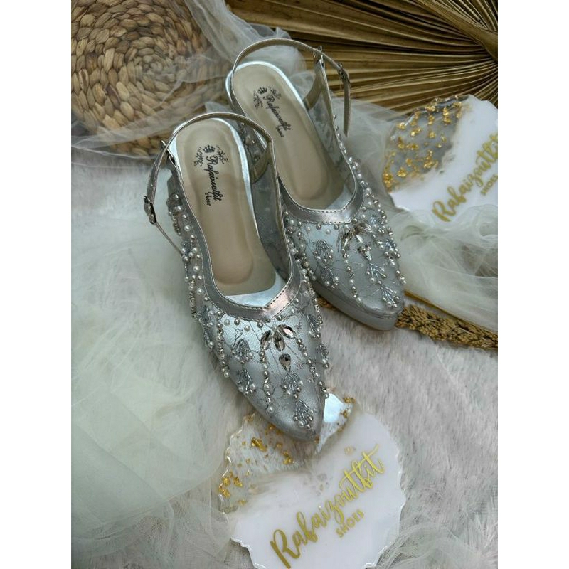 Sepatu wedding Cantik Viola silver 9cm tahu