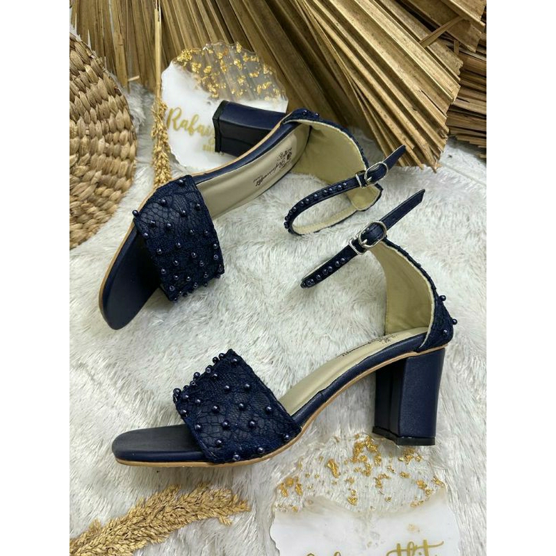 Sandal pesta Cantik Hasna navy 7cm tahu