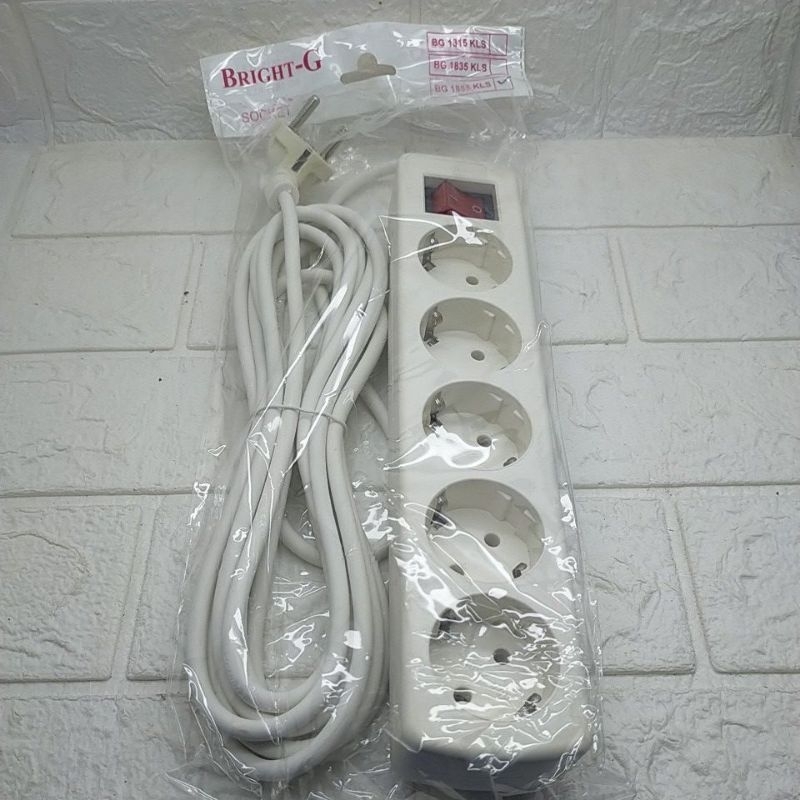 Stop kontak arde lubang 5+kabel Bright G