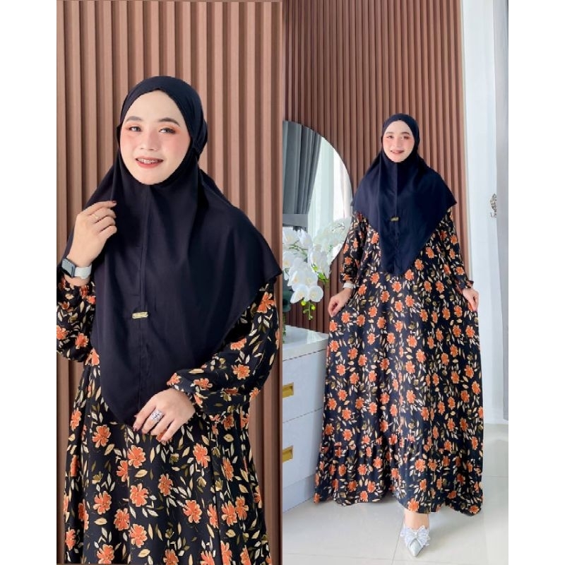 dress fara motif free hijab/gamis fara/set gamis hijab