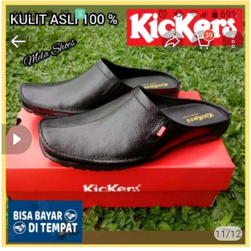 Sandal sepatu Slop Bustong Pria Kulit Asli Semi Formal Original  8011