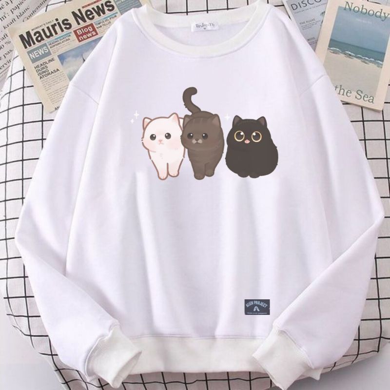 cat crewneck cat sweteer cat sweater sweatshirt sweater kucing