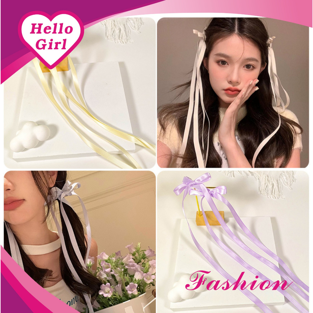 (Hallo Girl)F86 Jepit Rambut Wanita Kekinian Style Korea Motif Pita Panjang Import