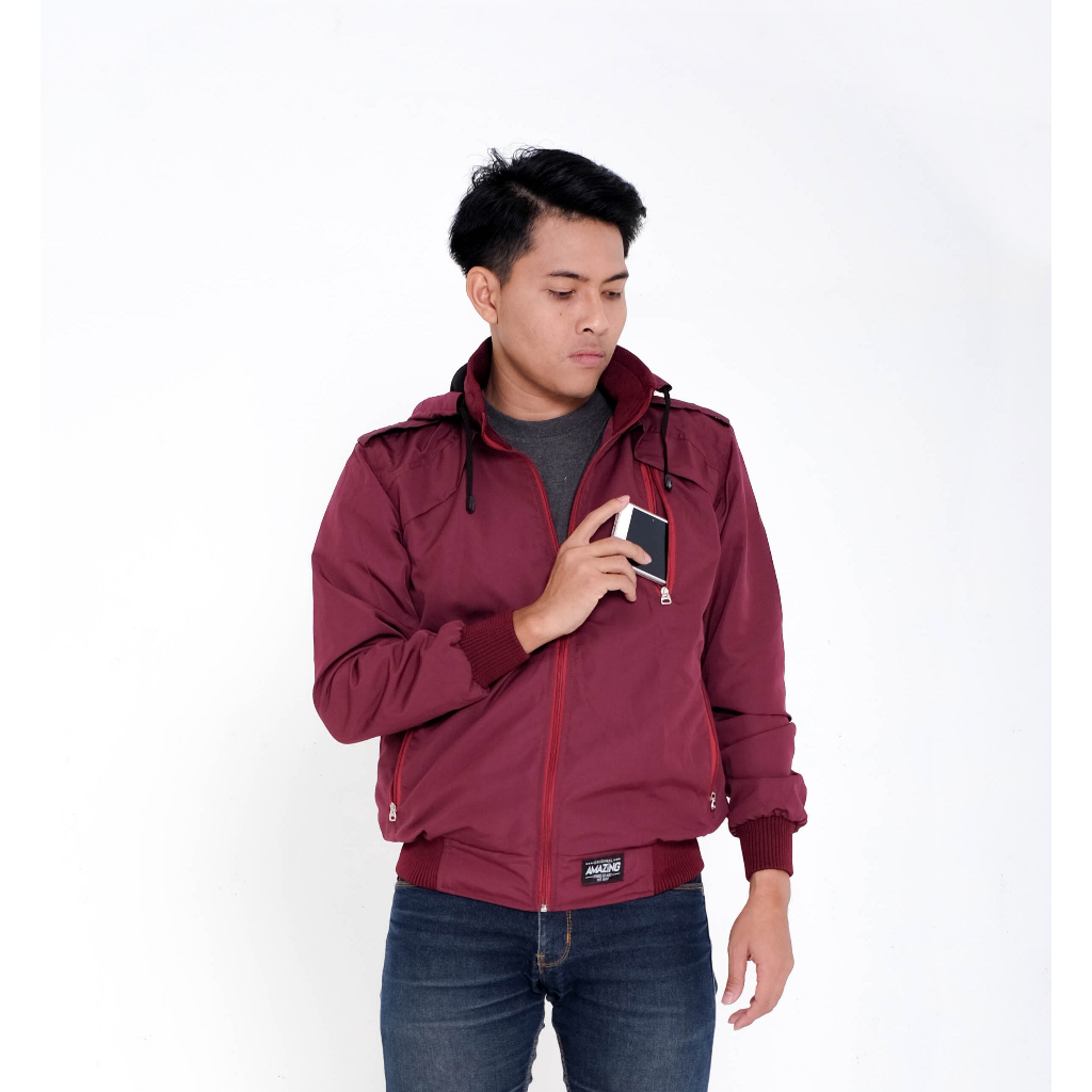 Justrue Jaket Parasut Pria Polos Waterproof Marun