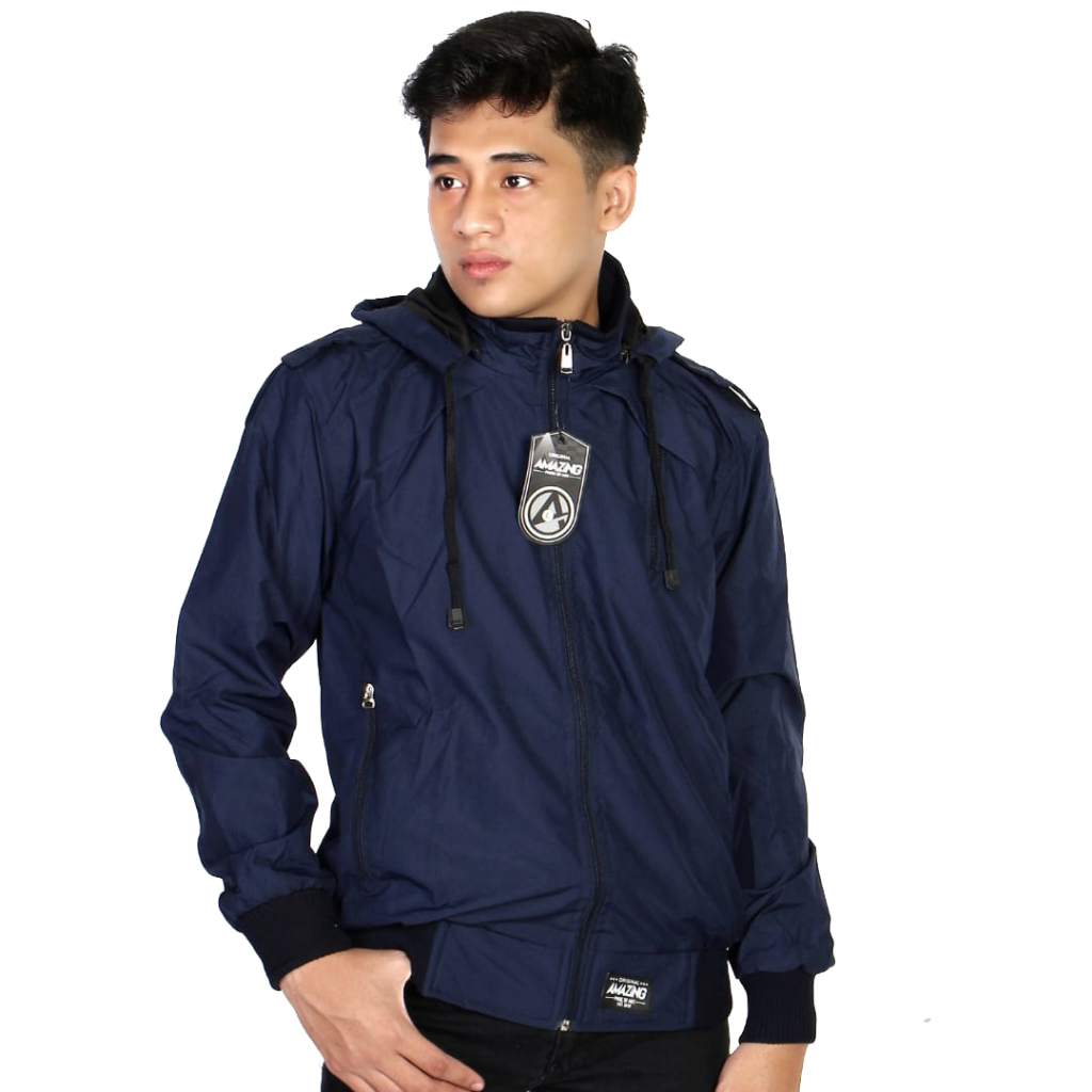 Justrue Jaket Parasut Pria Polos Waterproof Navy