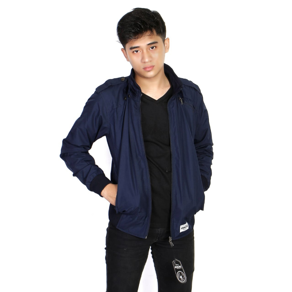 Justrue Jaket Parasut Pria Polos Waterproof Navy