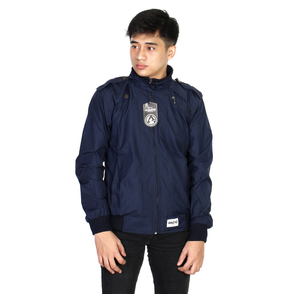 Justrue Jaket Parasut Pria Polos Waterproof Navy