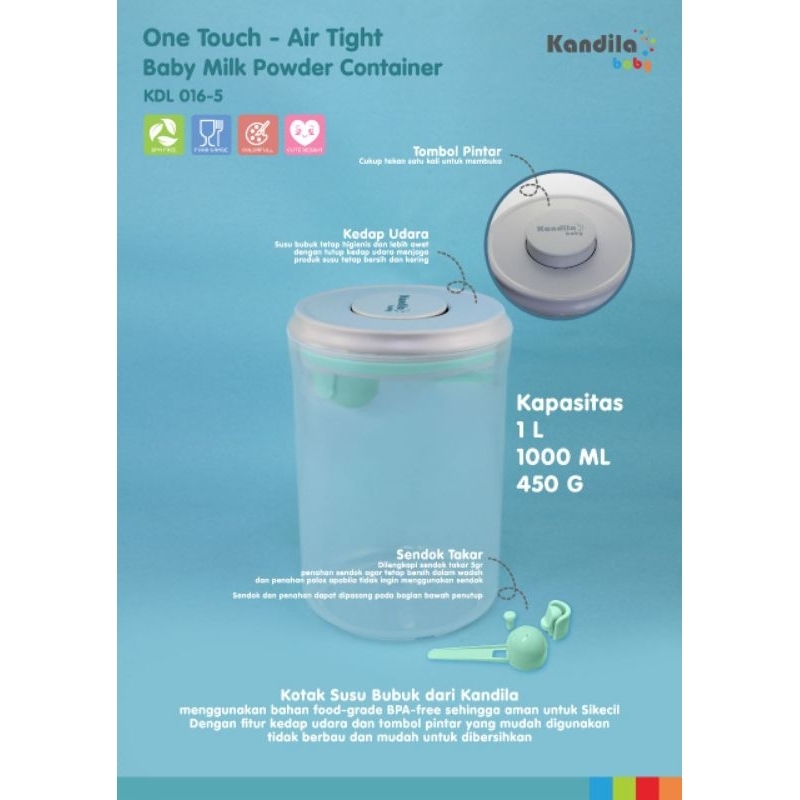 Kandila Baby One Touch Milk Powder Container Kedap Udara KDL016-1 400gr KDL016-2 800gr KDL016-4 360gr KDL016-5 450gr KDL016-6 700gr KDL016-7 900gr - Kandila Tempat Susu Formula Bayi - Wadah Sufor - Tenpat Bubuk Susu Bayi