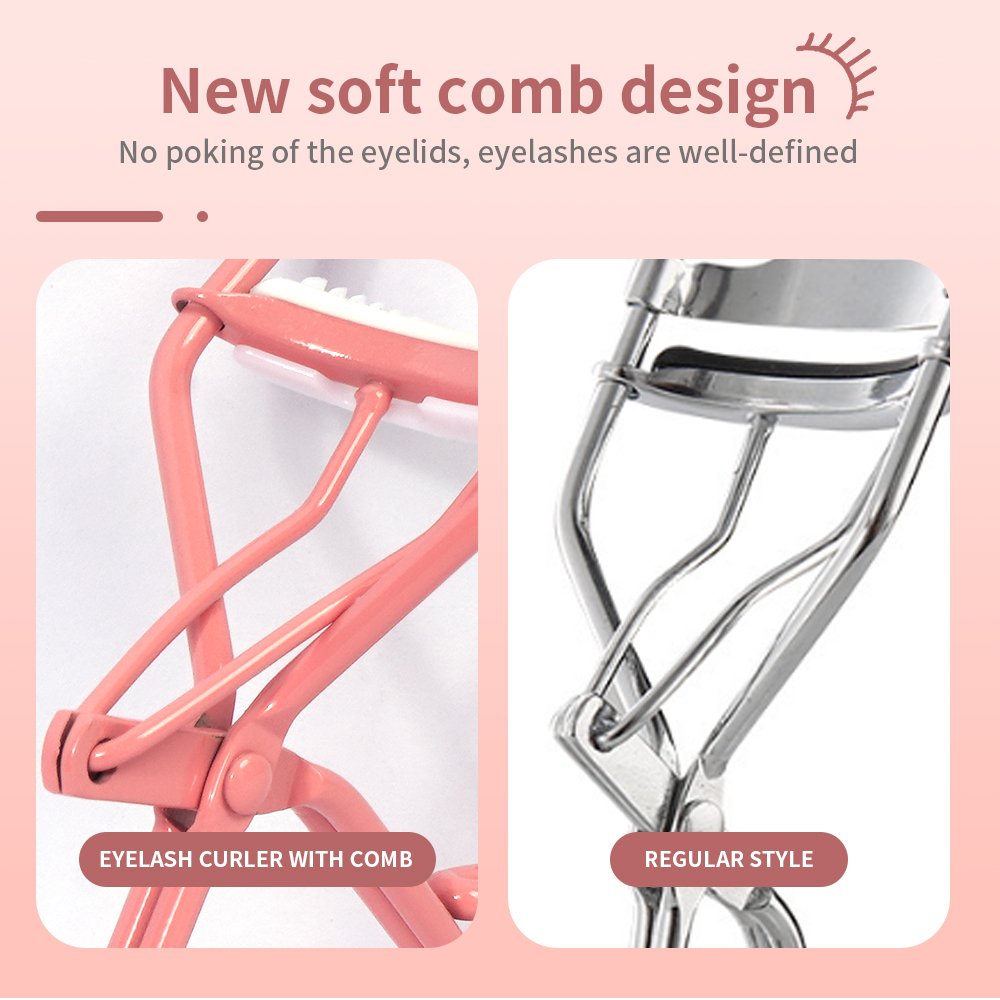 MAGEFY Pink Eyelash Curler with Eyelash Comb Handheld Long Lasting Metal Premium Eyelash Curler Clip Big Eye Cosmetic Tools Women Accessories 1305