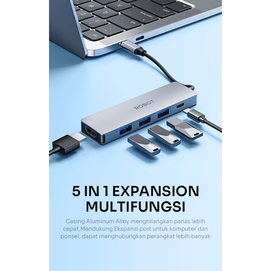 Robot HT255S 5in1 USB-C HUB Adapter With HDMI 4K PD 100W USB 3.0