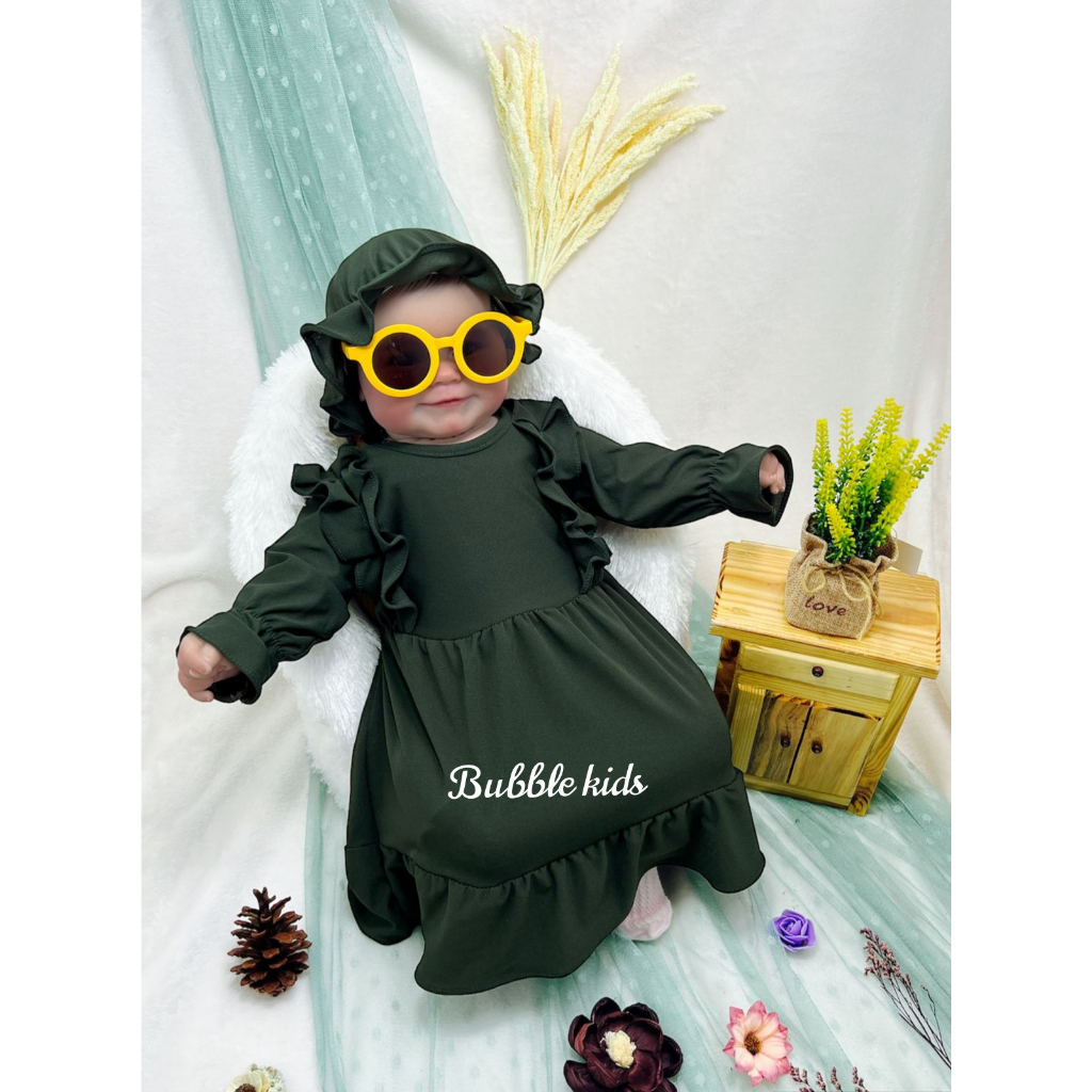 Gamis Sabrina Free Ciput Bayi Anak Balita Fashion Muslim Katun Polos 0-4 Tahun putih bersih