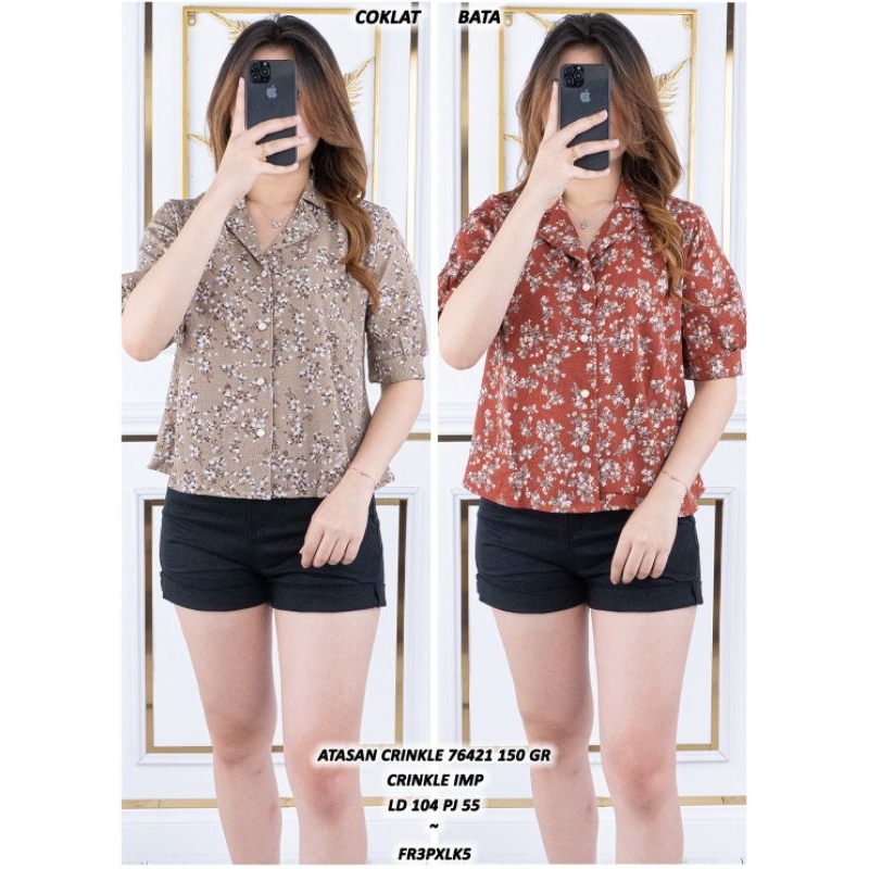 Atasan Blouse Crinkle 76421 Motif Bunga