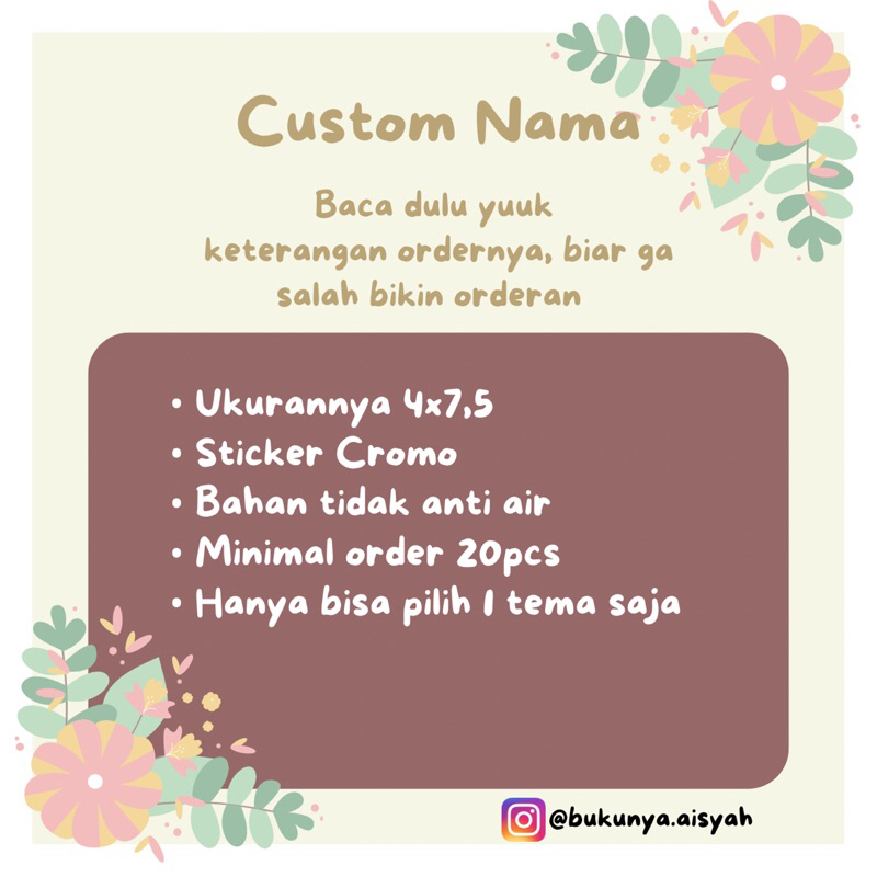 

CUSTOM NAMA | STICKER PELAJARAN SEKOLAH | LABEL PELAJARAN