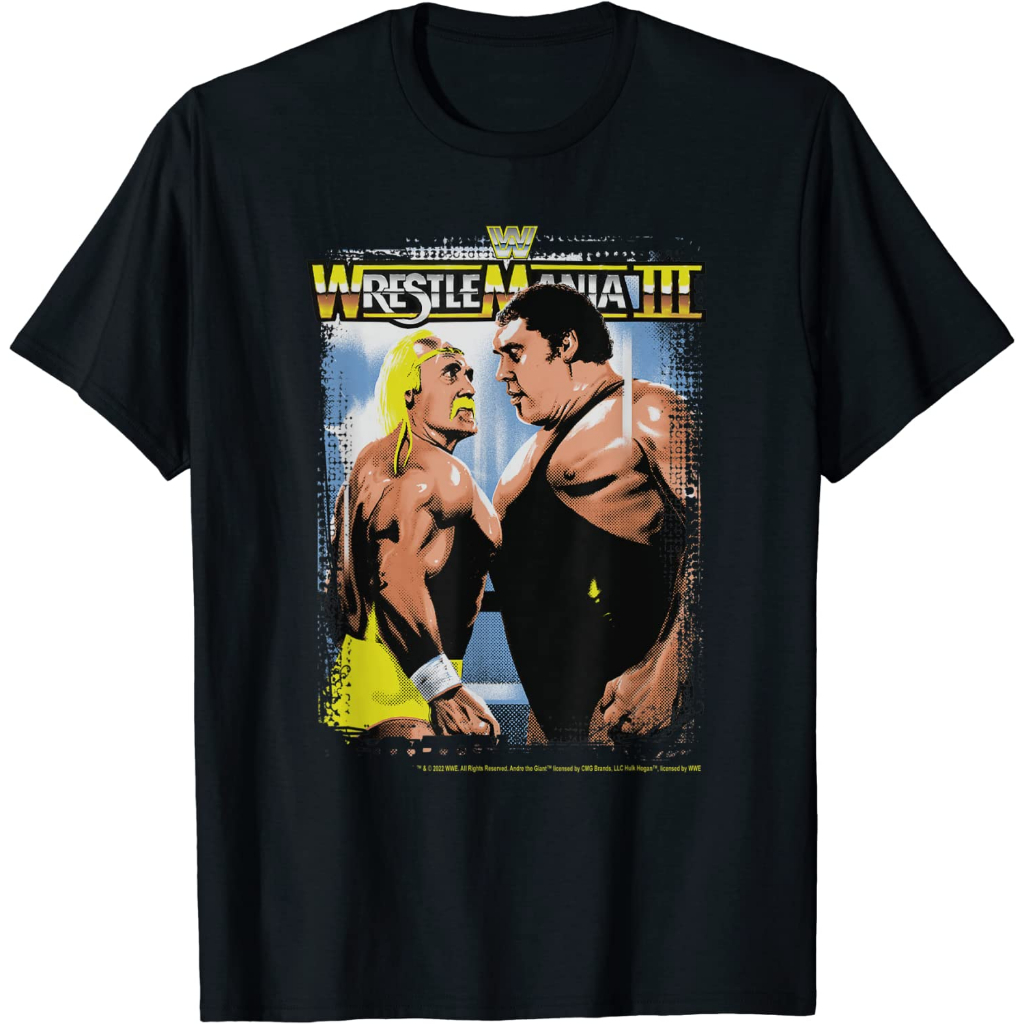 Baju Dewasa WWE Hulk Hogan and Andre the Giant Wrestle Mania III T-Shirt Fashion Pakaian Atasan Kaos
