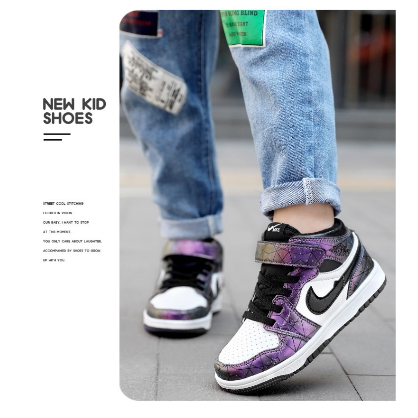 SH21140N Sepatu Sneakers Anak Semi Boots Abu dan Biru Anak Laki-laki dan Perempuan Non LED Import Ringan Sepatu Olahraga  Anak Size 27-39