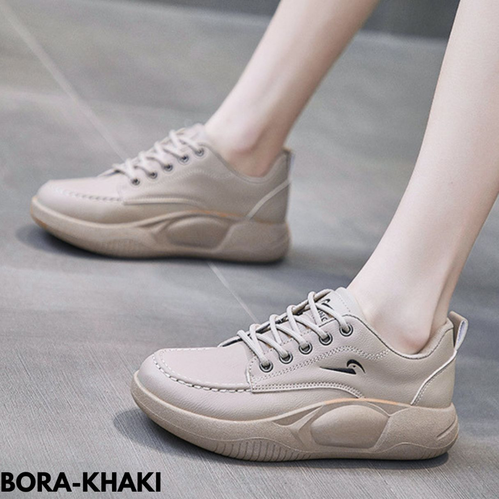 SEPATU SNEAKERS WANITA DESAIN MINIMALIS CAKEP NYAMAN BAGUS KEREN BAHAN PU IMPORT BORA