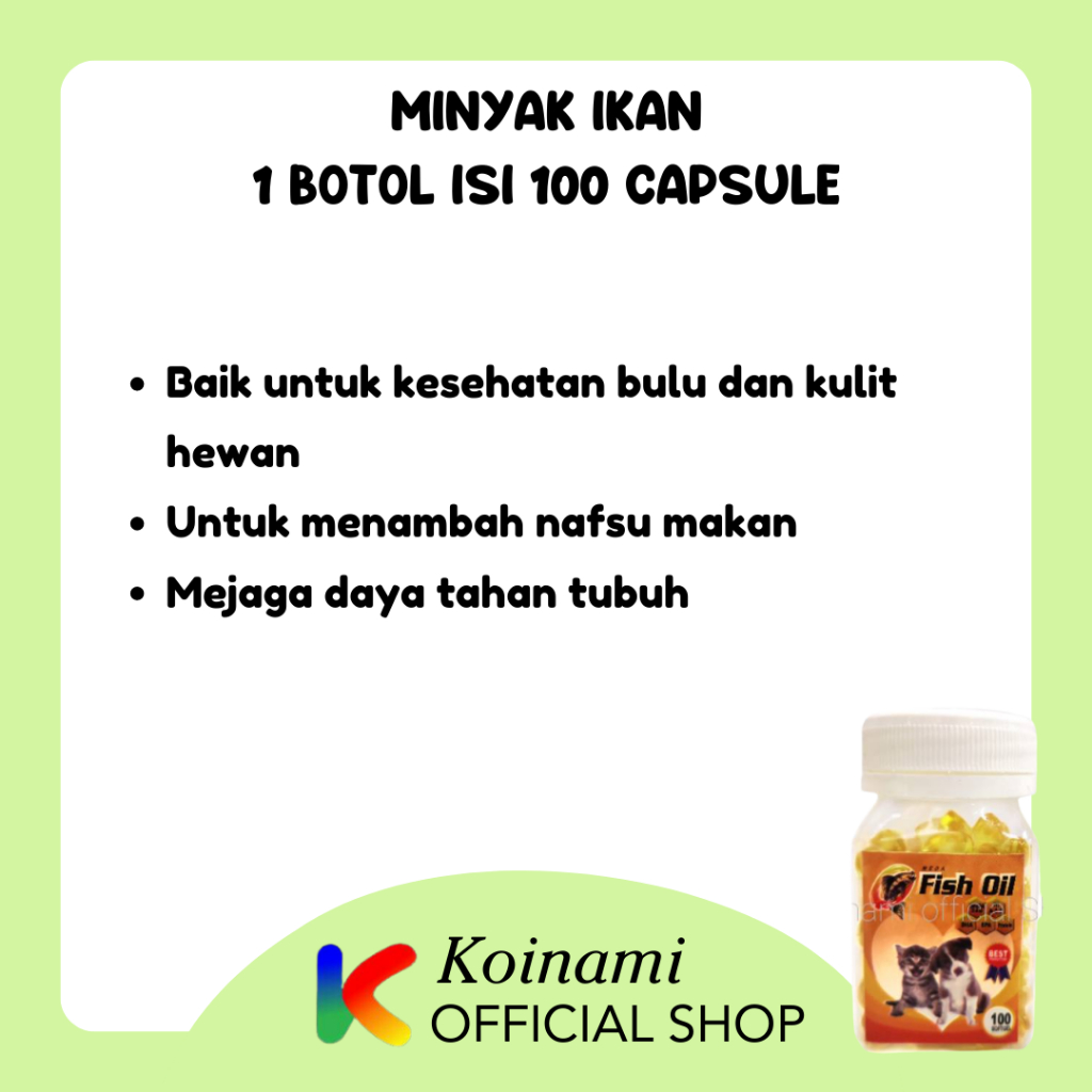 MINYAK IKAN @ 1 BOTOL isi 100 caps / fish oil / vitamin BULU / nafsu makan  / btm