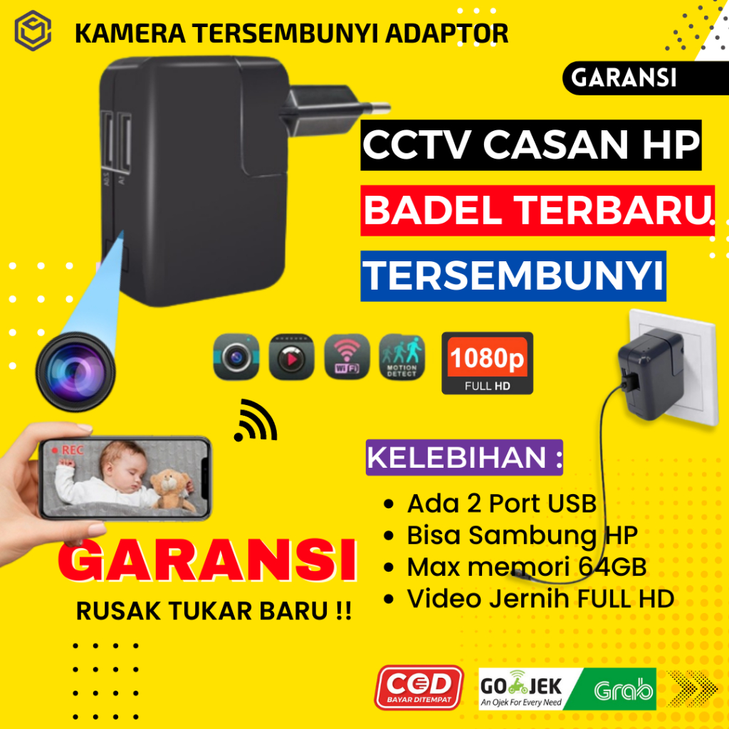 Kamera Mini Tersembunyi Tanpa Kabel Camera Mini Tersembunyi Jarak Jauh SPY Cam Charger Pengintai Hidden Cam JS66
