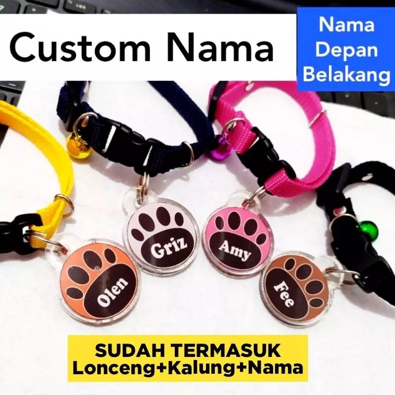 Kalung kucing nama custom (LONCENG+NAMA+KALUNG)