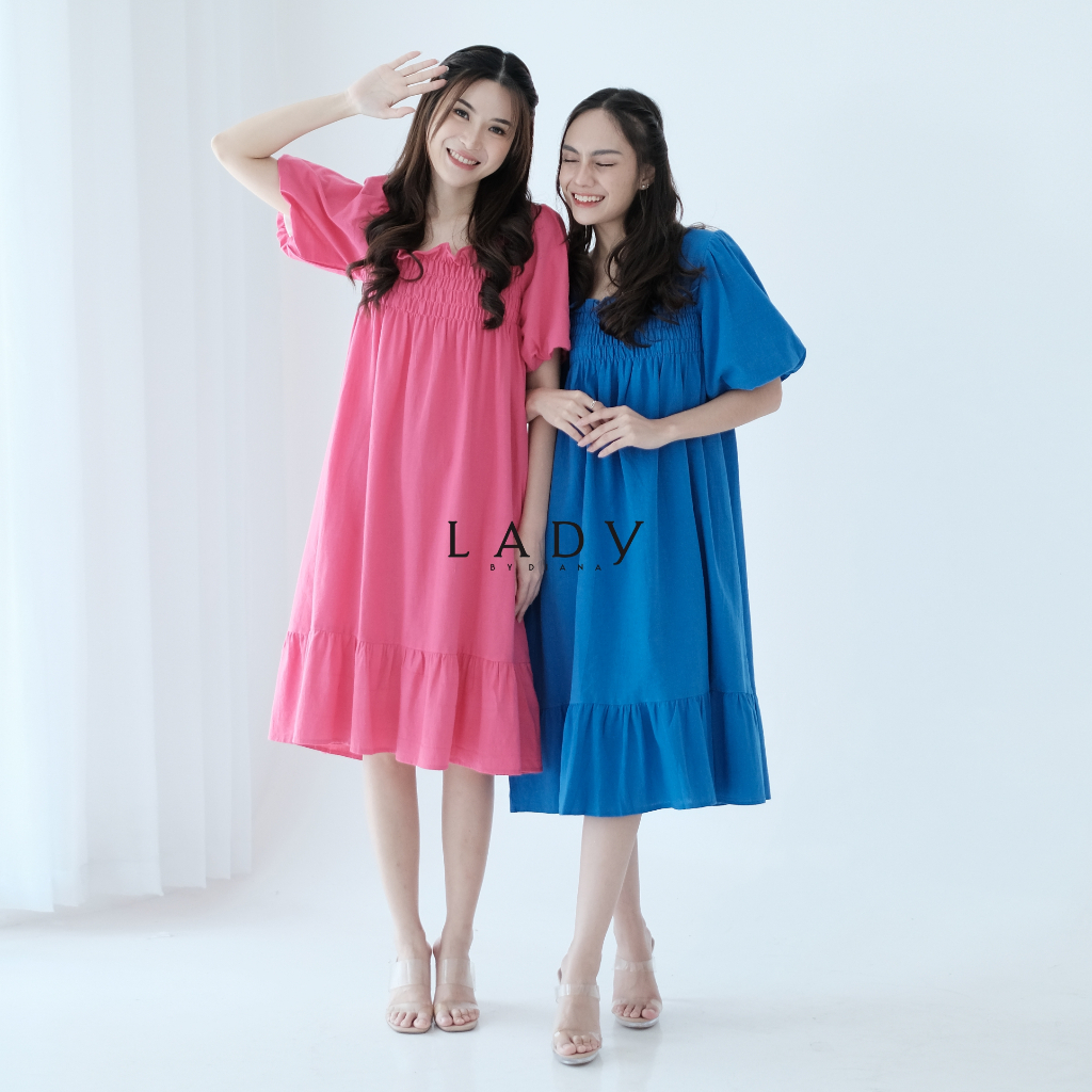 Ladybydiana GREYSIE HOMEYDRESS Midi Dress Wanita Ala Korea Lengan Pendek