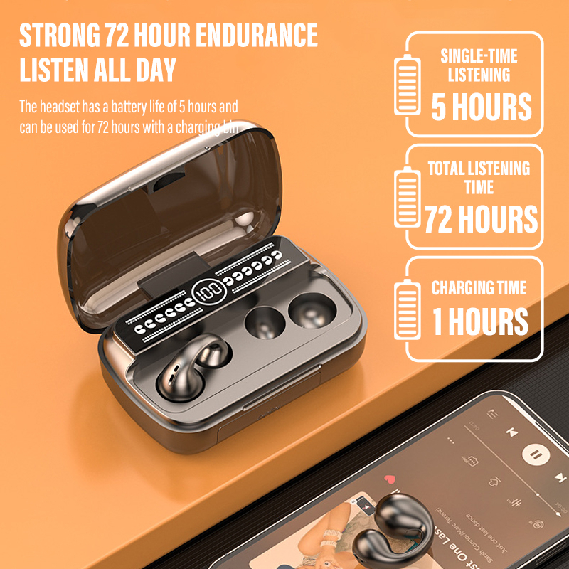 【COD】Viqoo Bone Conduction Olahraga Ear Clip Bluetooth Earphone  full Bass AIR80 Nirkabel Earphone Bluetooth 5.3 Earbud Tahan Air Dengan Mikrofon Panggilan Telepon Tahan LED Power Display - T78