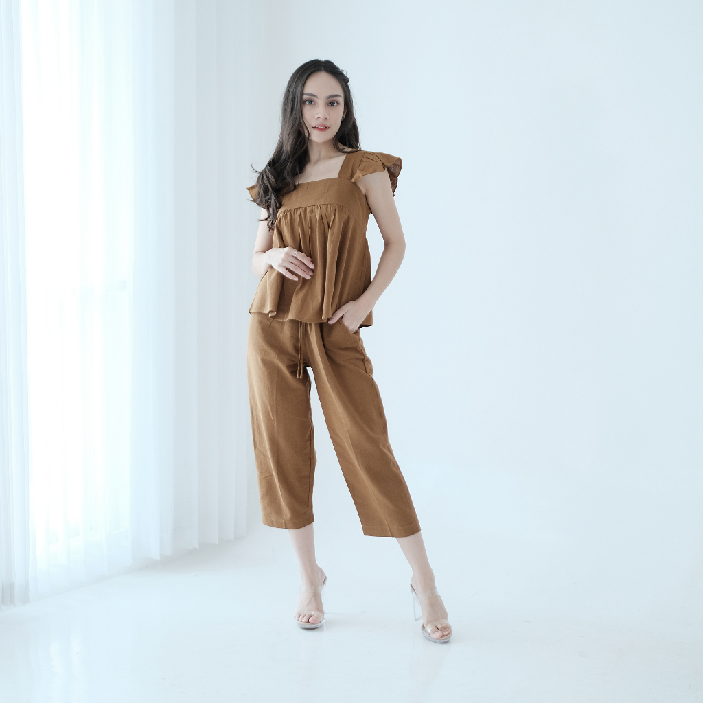 Ladybydiana AVERY PAJAMAS One Set Piyama Celana Panjang Wanita Bahan Linen