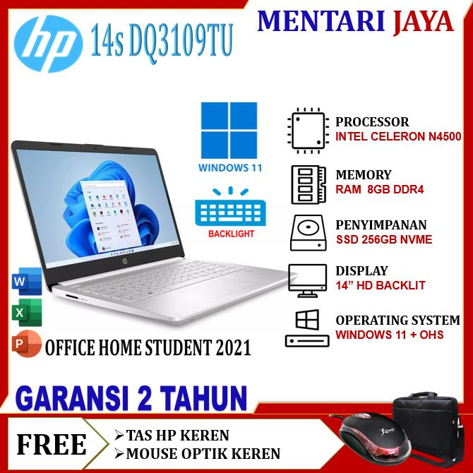HP 14s dq0508TU Laptop Intel Celeron N4120 4GB 8GB 256GB SSD Windows 11 + OHS