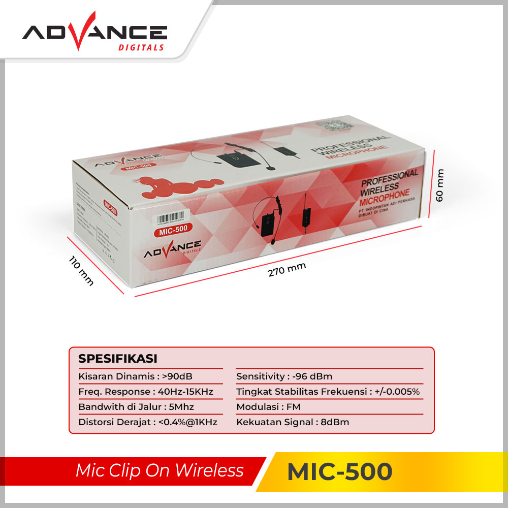 Clip on Advance Mic 500 Mic Bando Wireless Mic Clip On / Mikrofon Eksternal Bergaransi 1 Tahun