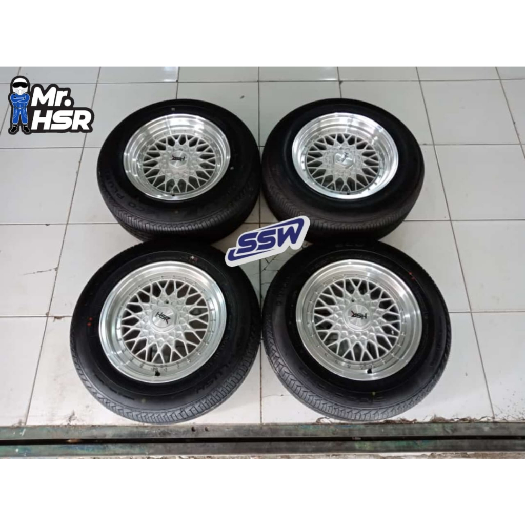 pelek bbs rs r15 pcd 4x100/114 celong velg HSR ring 15 + ban 205 65 untuk kijang avanza evalia wulin