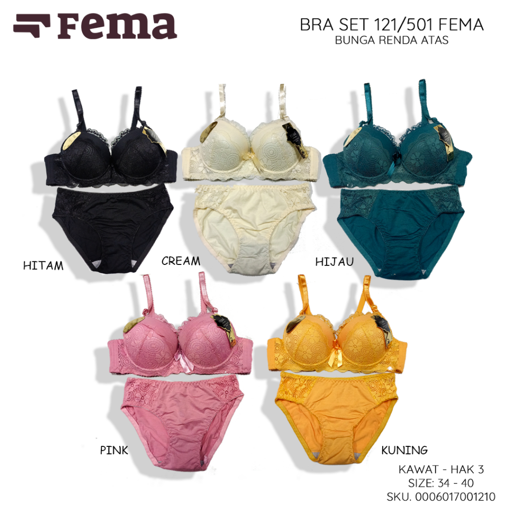 FEMA Official Shop Ecer 1 Pcs BH Bra Set 121/501 Bunga Renda Atas