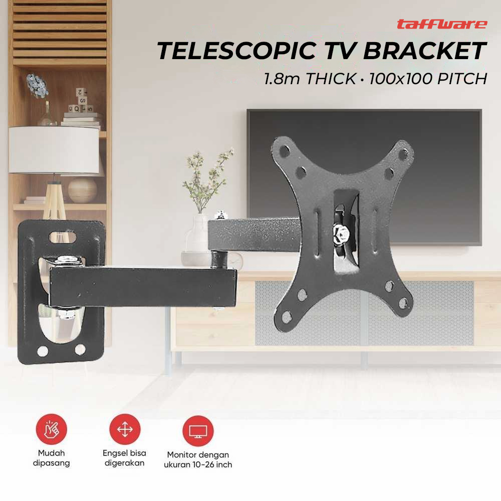 Bracket TV Telescopic 1.8m Thick 100x100 Pitch 10-26 Inch TV - X100A - Black