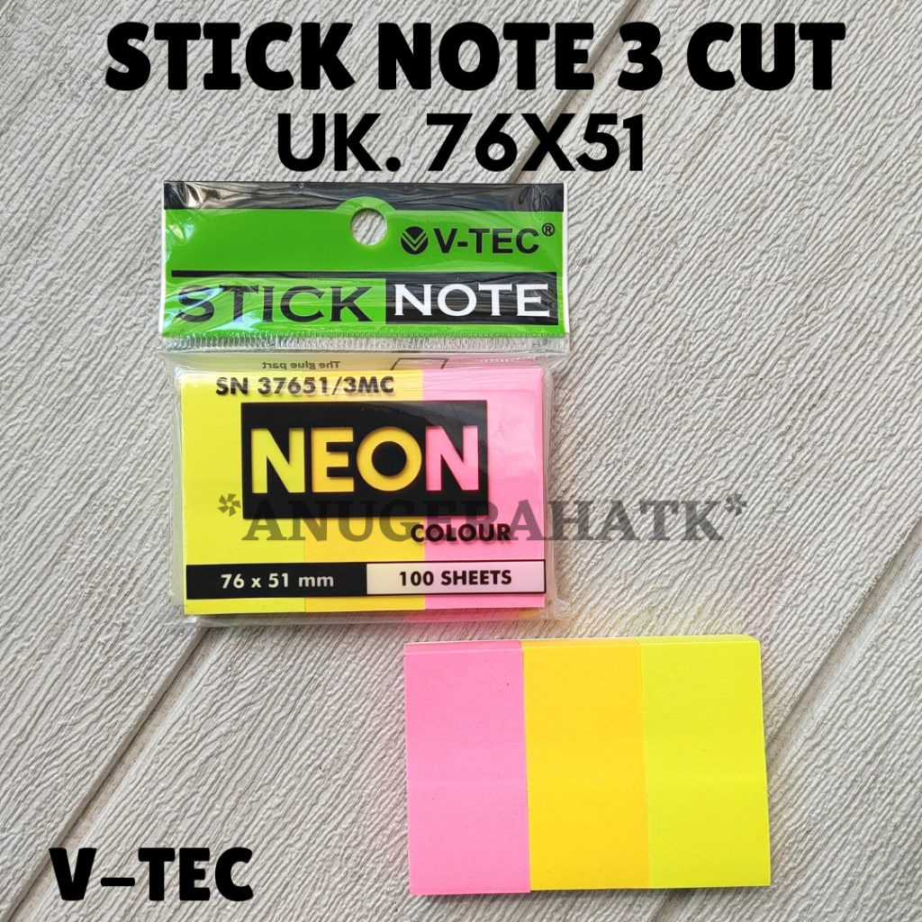 

Pembatas Sticky Note V-tec Tanggung Ukuran 76 mm x 51 mm 3 CUT