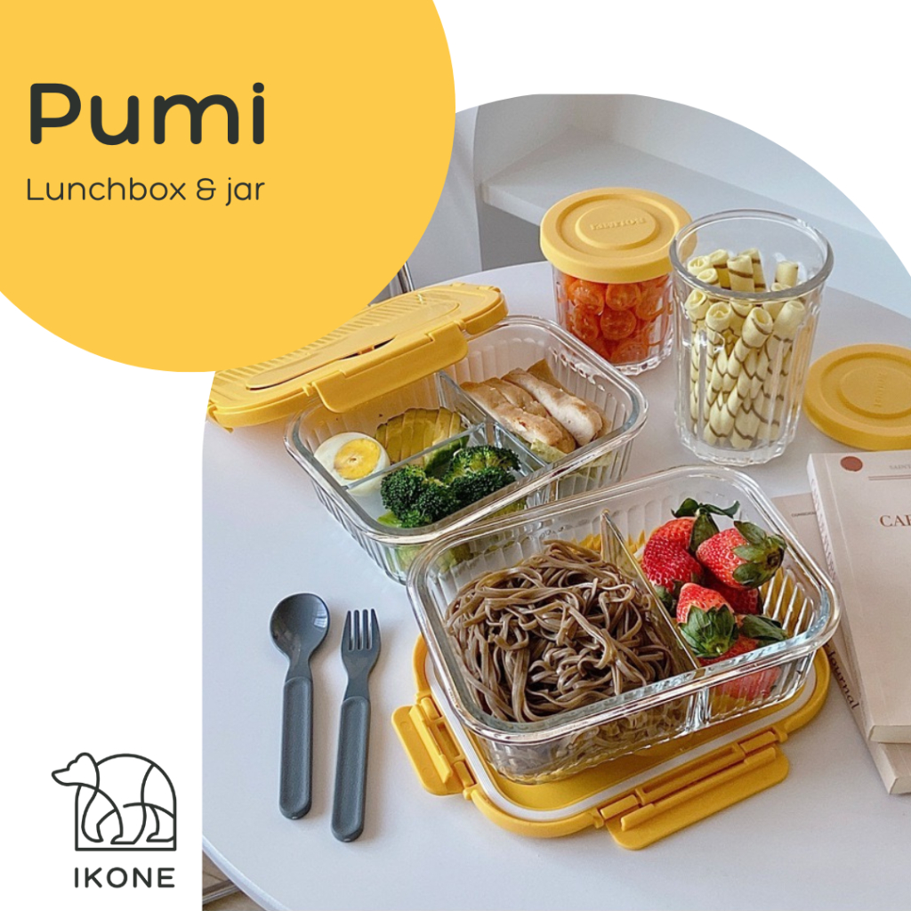 【IKONE】PUMI Tempat Bekal Makan Kotak Penyimpanan Makanan Gelas Minum Kaca Food Storage Box Lunch Box Bento Box