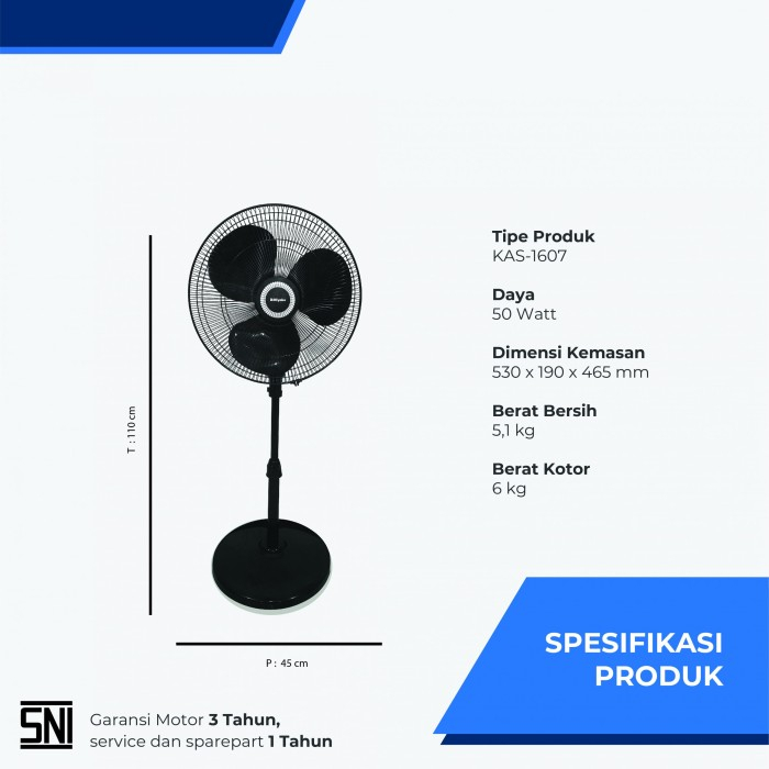 Miyako KAS 1607 Stand Fan 16 in Kaki Bulat 50 W Design Minimalis