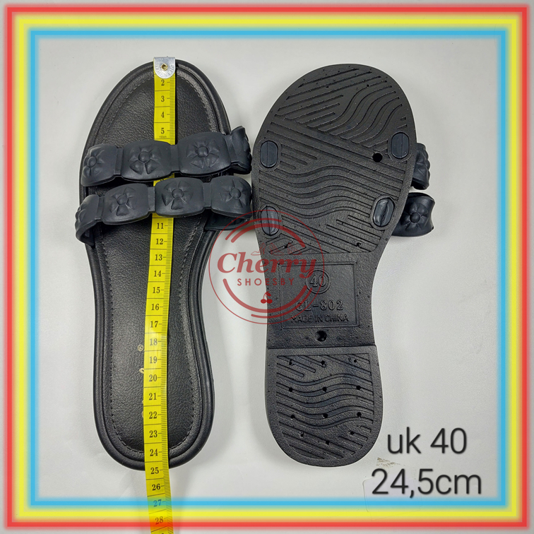 802-3 Sendal Selop Karet Wanita Ban Dua Sandal Slop Wanita Motif Bunga Glanzton